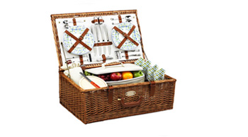 Picnic at Ascot 716H-H Frisco Traditional American Style Picnic Basket with Service for 2 Olive Stripe 